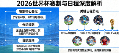 对2026世界杯赛制与日程进行深度解构的分析图，涵盖关键日期与阶段