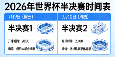 2026年世界杯半决赛时间表，7月9日至10日两场半决赛的开球时间与场馆信息