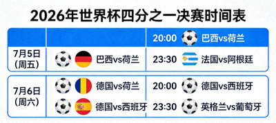 2026年世界杯四分之一决赛时间表，7月5日至6日的四场关键战役