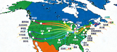 美加墨三国地图，标注16个举办城市与赛程联动路线