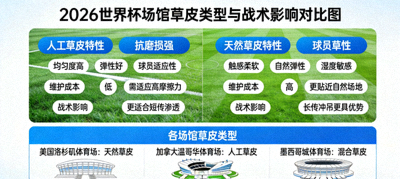 人工草皮与天然草皮对比图，分析2026世界杯各场馆草皮类型对球队战术的影响
